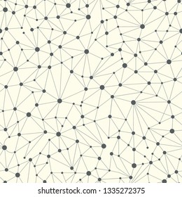 Lines connections like a neural connections vector background. With dots in nodes. Web seamless pattern.