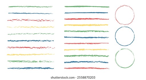 Lines crayon set. Charcoal brush stroke doodle isolated on white background. Underline pencil elements. Scribble textured highlight. Vector sketch strips illustrations isolated on white background