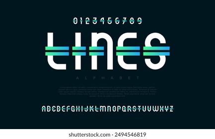 Lines creative modern geometric urban alphabet font. Digital abstract futuristic, game, techno, robot, music, logo, sport, minimal technology typography. Simple numeric vector illustration