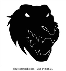 The lines of a crocodile open its mouth to reveal fangs. Vector illustration isolated on white.Cute design for t shirt print, icon, logo, label, patch.