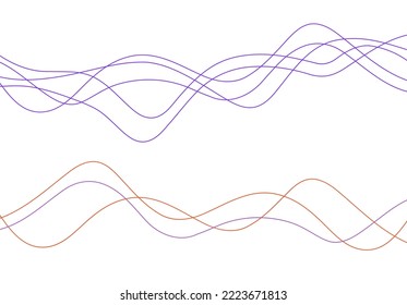 Lines curve waves as sound wavy pattern energy flow color vector design element or simple random thin strokes background for technology red blue purple graphic, swoosh curly dynamic scribble image