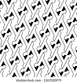 Lines, curves, figures ornament. Geometrical wallpaper. Modern backdrop. Geometric motif. Digital paper, textile print, web design, abstract backdrop. Seamless pattern. Vector.