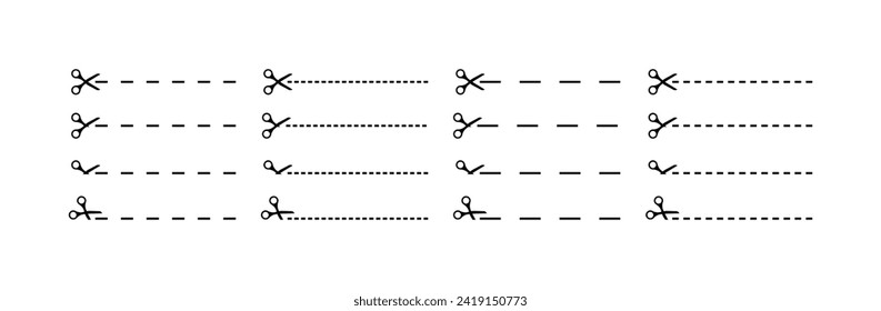 Linien zum Schneiden von Symbolen. Linearer Stil. Vektorsymbole