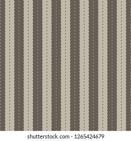 Lines and dashes oblique oriented, on ivory or brown bands, arranged alternately. Textile pattern. Texture of cotton fabric. Vector illustration.