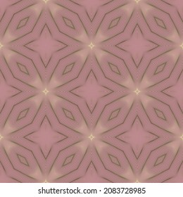 Patrón sin soldadura de Lines Deco. Fondo de arte ornamental de la línea rosa. Patrón de las flores doradas. Repetir el ornamento de líneas abstractas. Hermoso diseño geométrico ornamental. Textura sin fin. Fondo con patrones vectoriales.