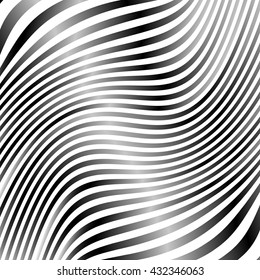 Lines with deformation effect. Abstract uncolored, monochrome illustration.