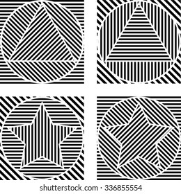 Lines Design . Vector Striped Star Triangle Circle Elements .