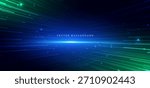 Lines diagonal glowing overlapping on blue and green background. Techology data internet network concept. Vector illustration