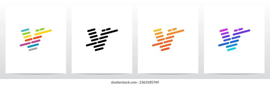Lines Diagonal Stripes Letter Logo Design V
