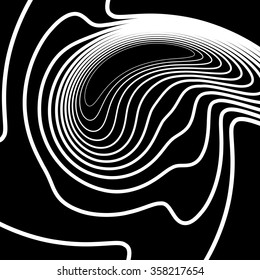 Lines with distortion. Abstract monochrome graphic.