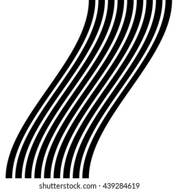 Lines with distortion effect isolated on white background. Geometric lines with deformation. Abstract monochrome element / pattern.