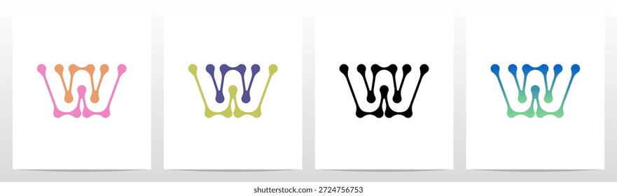 Linhas Pontos Abstrato Forma Orgânica Letra Inicial Logo Design W
