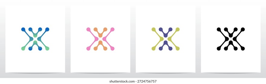Líneas Puntos Abstractas Forma Orgánica Letra Diseño de Logo Inicial X