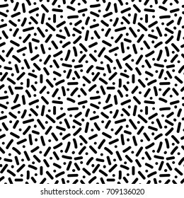 Lines and dots. Black and white memphis pattern. 80s - 90s style. Retro fashion. Mosaic texture. Vector Illustration.