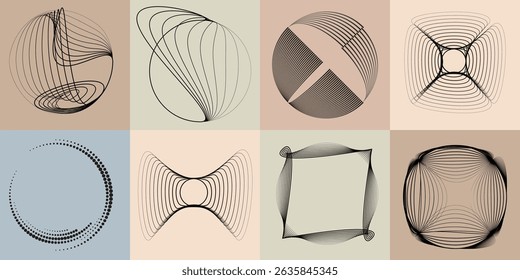 Lines and dots in Circle Form .Rotate rounded shape Vector Illustration .Rotating dots form a circle .Rotating design element . Various lines forming round shape . Abstract Geometric line art .
