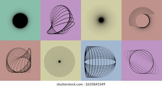 Lines and dots in Circle Form .Rotate rounded shape Vector Illustration .Rotating dots form a circle .Rotating design element . Various lines forming round shape . Abstract Geometric line art .
