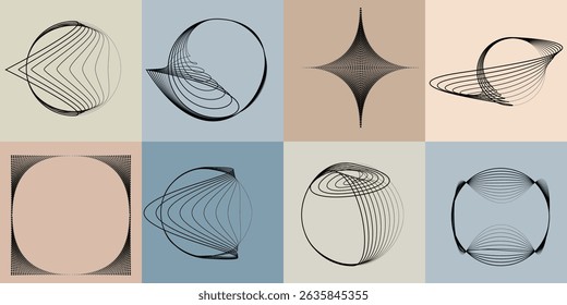 Lines and dots in Circle Form .Rotate rounded shape Vector Illustration .Rotating dots form a circle .Rotating design element . Various lines forming round shape . Abstract Geometric line art .
