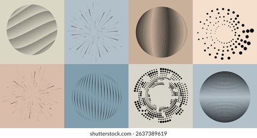 Lines and dots in Circle Form .Rotate rounded shape Vector Illustration .Rotating dots form a circle .Rotating design element . Various lines forming round shape . Abstract Geometric line art .