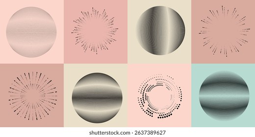 Lines and dots in Circle Form .Rotate rounded shape Vector Illustration .Rotating dots form a circle .Rotating design element . Various lines forming round shape . Abstract Geometric line art .