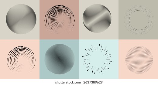 Lines and dots in Circle Form .Rotate rounded shape Vector Illustration .Rotating dots form a circle .Rotating design element . Various lines forming round shape . Abstract Geometric line art .