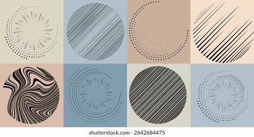 Lines and dots in Circle Form .Rotate rounded shape Vector Illustration .Rotating dots form a circle .Rotating design element . Various lines forming round shape . Abstract Geometric line art .
