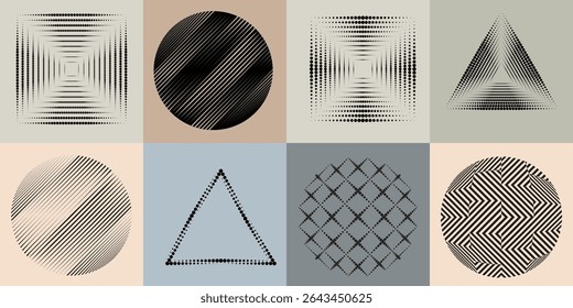 Lines and dots in Circle Form .Rotate rounded shape Vector Illustration .Rotating dots form a circle .Rotating design element . Various lines forming round shape . Abstract Geometric line art .
