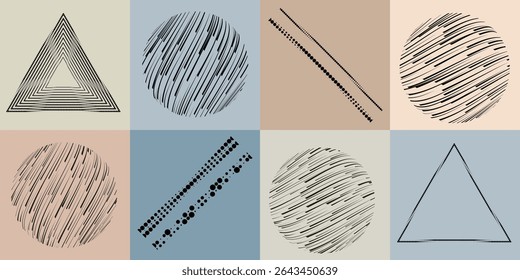 Lines and dots in Circle Form .Rotate rounded shape Vector Illustration .Rotating dots form a circle .Rotating design element . Various lines forming round shape . Abstract Geometric line art .
