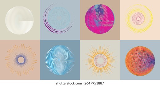 Lines and dots in Circle Form .Rotate rounded shape Vector Illustration .Rotating dots form a circle .Rotating design element . Various lines forming round shape . Abstract Geometric line art .
