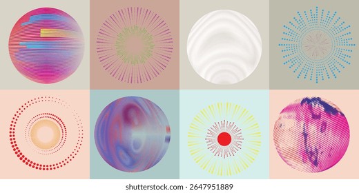 Lines and dots in Circle Form .Rotate rounded shape Vector Illustration .Rotating dots form a circle .Rotating design element . Various lines forming round shape . Abstract Geometric line art .
