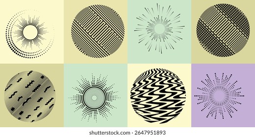 Lines and dots in Circle Form .Rotate rounded shape Vector Illustration .Rotating dots form a circle .Rotating design element . Various lines forming round shape . Abstract Geometric line art .
