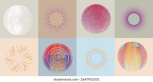 Lines and dots in Circle Form .Rotate rounded shape Vector Illustration .Rotating dots form a circle .Rotating design element . Various lines forming round shape . Abstract Geometric line art .
