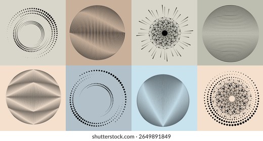 Linhas e pontos em forma de círculo .Girar forma arredondada Ilustração de vetor .Girar pontos formam um círculo .Girar elemento de design . Várias linhas formando forma redonda . Arte de linha geométrica abstrata .

