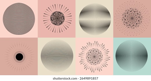 Lines and dots in Circle Form .Rotate rounded shape Vector Illustration .Rotating dots form a circle .Rotating design element . Various lines forming round shape . Abstract Geometric line art .
