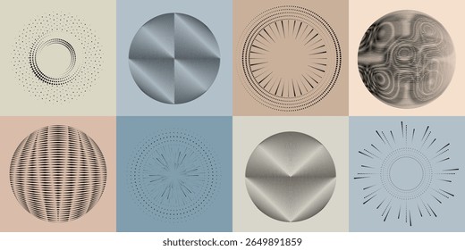 Lines and dots in Circle Form .Rotate rounded shape Vector Illustration .Rotating dots form a circle .Rotating design element . Various lines forming round shape . Abstract Geometric line art .
