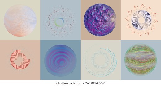 Lines and dots in Circle Form .Rotate rounded shape Vector Illustration .Rotating dots form a circle .Rotating design element . Various lines forming round shape . Abstract Geometric line art .
