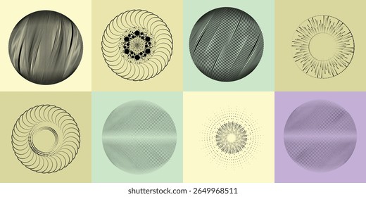 Lines and dots in Circle Form .Rotate rounded shape Vector Illustration .Rotating dots form a circle .Rotating design element . Various lines forming round shape . Abstract Geometric line art .

