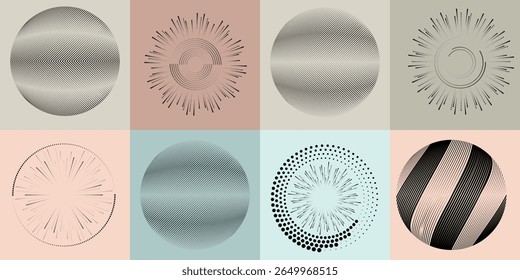 Lines and dots in Circle Form .Rotate rounded shape Vector Illustration .Rotating dots form a circle .Rotating design element . Various lines forming round shape . Abstract Geometric line art .
