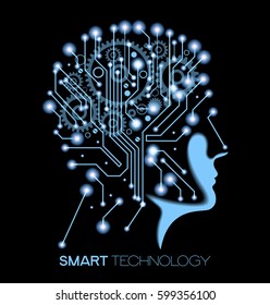 Lines and dots form the human head and symbolize thinking, artificial intelligence..Vector eps10 illustration