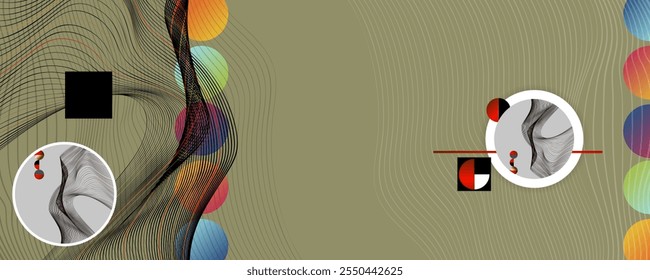 Líneas y puntos Arte gráfico Marrón ocre color de fondo Plantilla verano colores jugosos con Elementos geométricos
