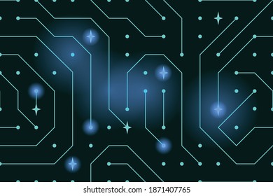 lines dots and lights, scheme on black background, seamless pattern