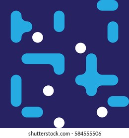 Lines and dots pattern seamless simple flat design for fabric dark blue background and white and light blue elements. Vector illustration.