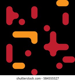 Lines and dots pattern seamless simple flat design for fabric black background and red and yellow elements. Vector illustration.