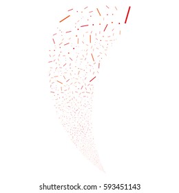 Lines And Dots random fireworks stream. Vector illustration style is flat intensive red and orange iconic symbols on a white background. Object fountain combined from scattered icons.