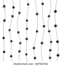 Lines and dots seamless abstract pattern. Stylish repeating pattern. Vector background black and white