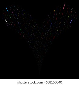 Lines And Dots source stream. Vector illustration style is flat bright multicolored iconic lines and dots symbols on a black background. Object fountain combined from random symbols.