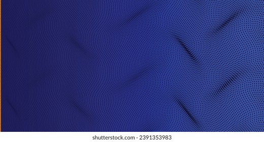 los puntos de las líneas ondean el fondo abstracto oscuro con una onda brillante. Elemento de diseño de líneas móviles brillantes. Gradiente azul violeta moderno que fluye las líneas de onda. Concepto de tecnología futurista. 