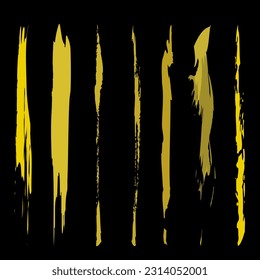 Lines drawn with a yellow brush on a black background, a yellow brush stroke on a black background. Vector. Illustration