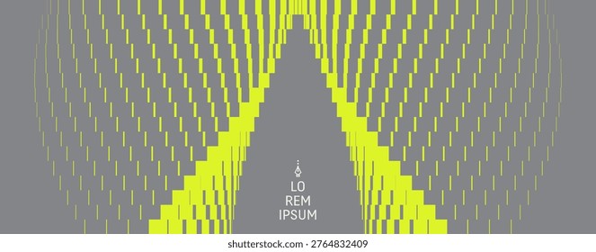 Lines dynamically descend and diverge. A break or crack. Geometric pattern. Symmetry. Multiple stripes of varying thickness. Vector for a brochure, poster, cover, card, presentation, or banner.