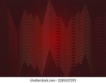 The lines of the ECG graph are arranged in a continuous wave pattern. and the gradation of red tones on the background of red