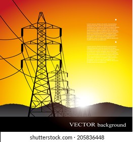 lines of electricity transfers an evening landscape in a vector